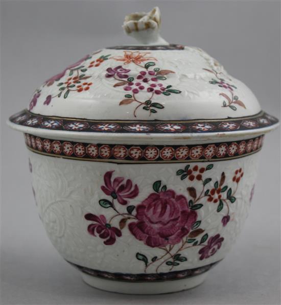 A Worcester flower moulded sucrier and cover, c.1780, 12cm